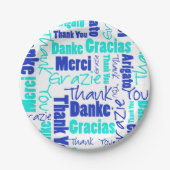 Blue & Turquoise Multilingual Thank You Papieren Bordje (Voorkant)