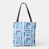 Blue & Turquoise Multilingual Thank You Tote Bag (Achterkant)