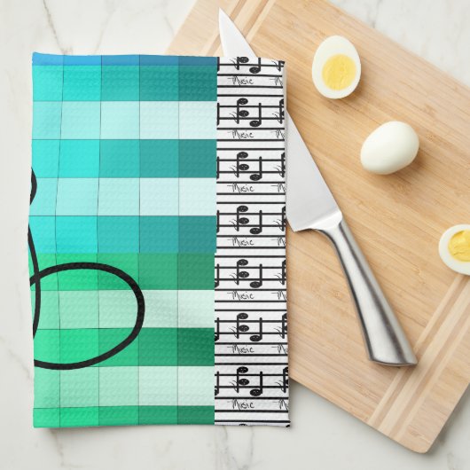 Blue Turquoise Musical Musician Kitchen Gift Theedoek (Quarter Fold)