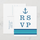 Blue Turquoise Nautical Anchor RSVP Briefkaart (Voorkant / Achterkant)