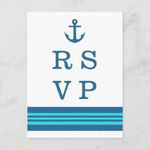 Blue Turquoise Nautical Anchor RSVP Briefkaart