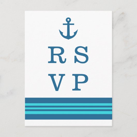 Blue Turquoise Nautical Anchor RSVP Briefkaart (Voorkant)