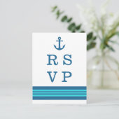 Blue Turquoise Nautical Anchor RSVP Briefkaart (Staand voorkant)