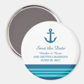 Blue Turquoise Nautical Anchor Save the Date Magneet (Voorkant / Achterkant)
