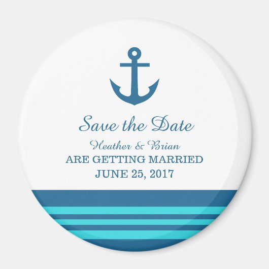 Blue Turquoise Nautical Anchor Save the Date Magneet (Voorkant)