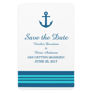 Blue Turquoise Nautical Anchor Save the Date Magneet