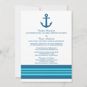 Blue Turquoise Nautical Anchor Wedding Invite Kaart