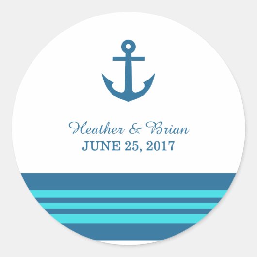 Blue Turquoise Nautical Anchor Wedding Stickers (Voorkant)