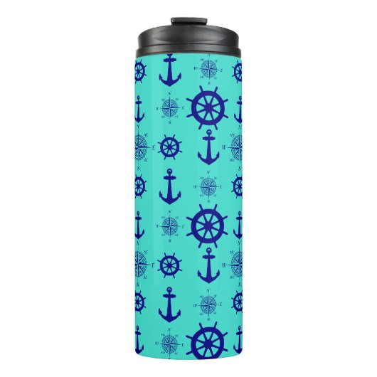 Blue Turquoise Nautical Coastal Boating Thermosbeker (Voorkant)