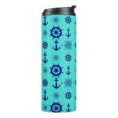 Blue Turquoise Nautical Coastal Boating Thermosbeker (Gedraaid links)