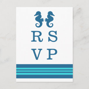 Blue Turquoise Nautical Seahorse RSVP Briefkaart