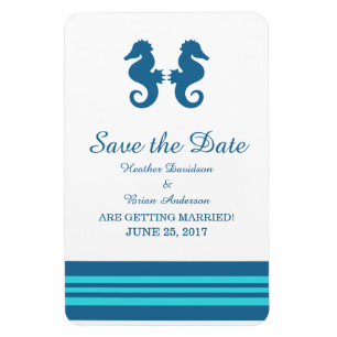 Blue Turquoise Nautical Seahorse Save the Date Magneet