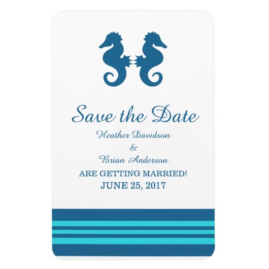 Blue Turquoise Nautical Seahorse Save the Date Magneet (Verticaal)
