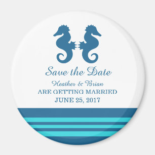 Blue Turquoise Nautical Seahorse Save the Date Magneet
