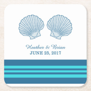 Blue Turquoise Nautical Seashells Paper Onderzette Kartonnen Onderzetters