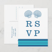 Blue Turquoise Nautical Seashells RSVP Briefkaart (Voorkant / Achterkant)