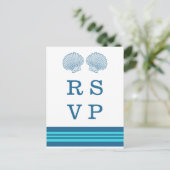 Blue Turquoise Nautical Seashells RSVP Briefkaart (Staand voorkant)