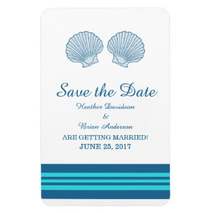 Blue Turquoise Nautical Seashells Save the Date Magneet