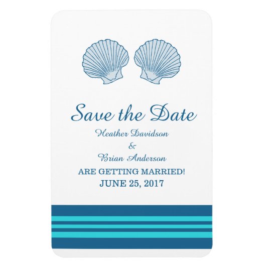 Blue Turquoise Nautical Seashells Save the Date Magneet (Verticaal)