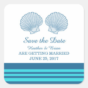Blue Turquoise Nautical Seashells Save the Date Vierkante Sticker