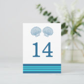 Blue Turquoise Nautical Seashells Table Briefkaart (Staand voorkant)