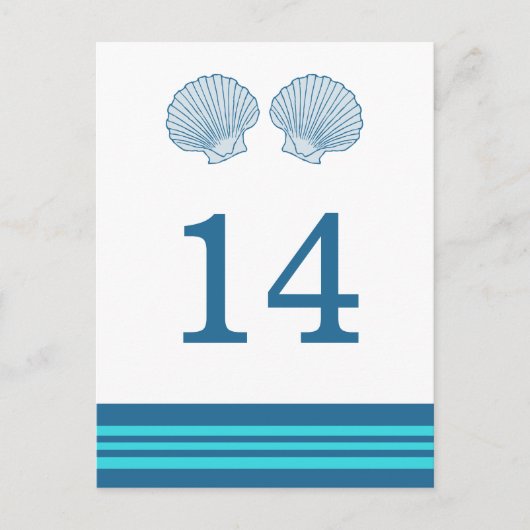 Blue Turquoise Nautical Seashells Table Briefkaart (Voorkant)