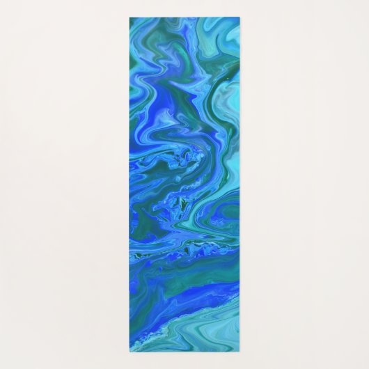 Blue Turquoise Navy Abstracte Fluid Marble Art Yogamat (Achterkant)