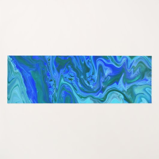 Blue Turquoise Navy Abstracte Fluid Marble Art Yogamat (Voorkant (horizontaal))