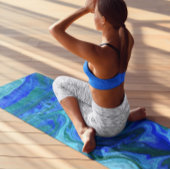 Blue Turquoise Navy Abstracte Fluid Marble Art Yogamat