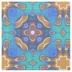 Blue Turquoise Ochre Retro Nouveau Mosaic Pattern Stof