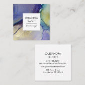 Blue Turquoise Paarse Gold Abstracte Liquid Art Vierkante Visitekaartje (Voorkant / Achterkant)