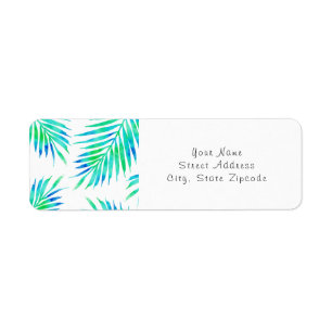 Blue Turquoise Palm Fronds Etiket