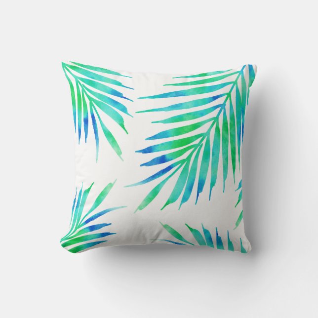 Blue Turquoise Palm Fronds Kussen (Voorkant)