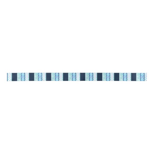 Blue Turquoise Polka Dot Geometric Stripes Satijnen Lint (Voorkant)