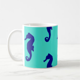 Blue Turquoise Seahorse Coastal Pattern Koffiemok