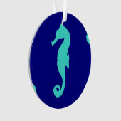 Blue Turquoise Seahorse Coastal Pattern Ornament (voorkant)