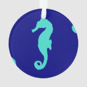 Blue Turquoise Seahorse Coastal Pattern Ornament (achterkant)