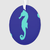 Blue Turquoise Seahorse Coastal Pattern Ornament (voorkant)
