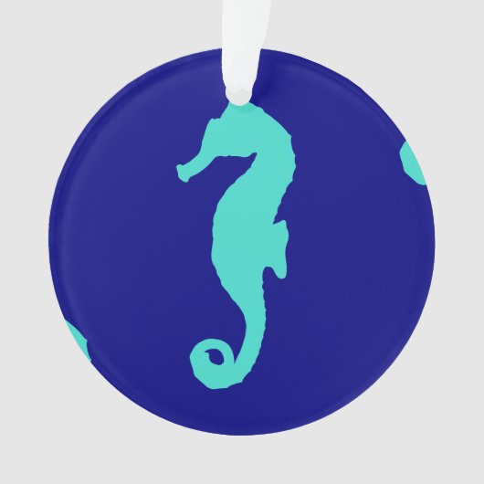 Blue Turquoise Seahorse Coastal Pattern Ornament (voorkant)
