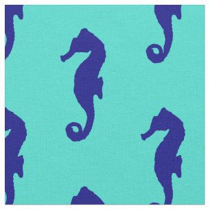 Blue Turquoise Seahorse Coastal Pattern Stof