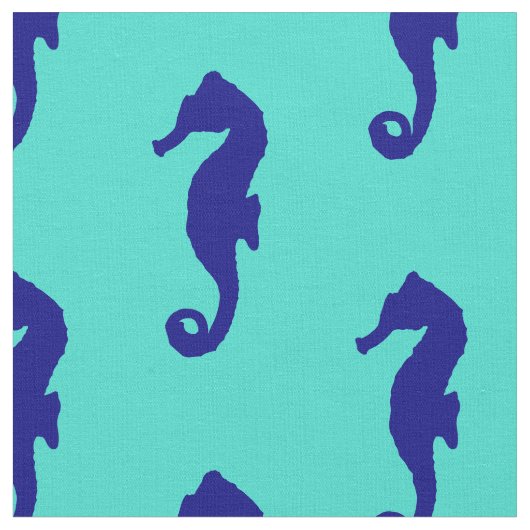 Blue Turquoise Seahorse Coastal Pattern Stof (Close Up)