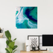 Blue Turquoise Swirls Marble Abstracte Art Poster (Thuiskantoor)