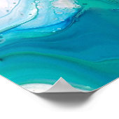 Blue Turquoise Swirls Marble Abstracte Art Poster (Hoek)