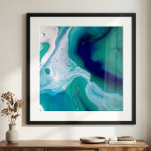 Blue Turquoise Swirls Marble Abstracte Art Poster