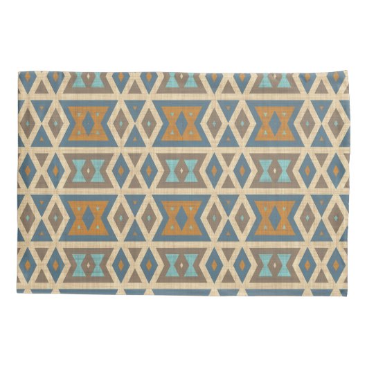 Blue Turquoise Teal Orange Brown Tribal Pattern Kussensloop (Achterkant-Links)