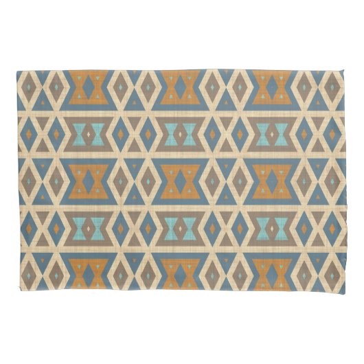 Blue Turquoise Teal Orange Brown Tribal Pattern Kussensloop (Voorkant-Links)