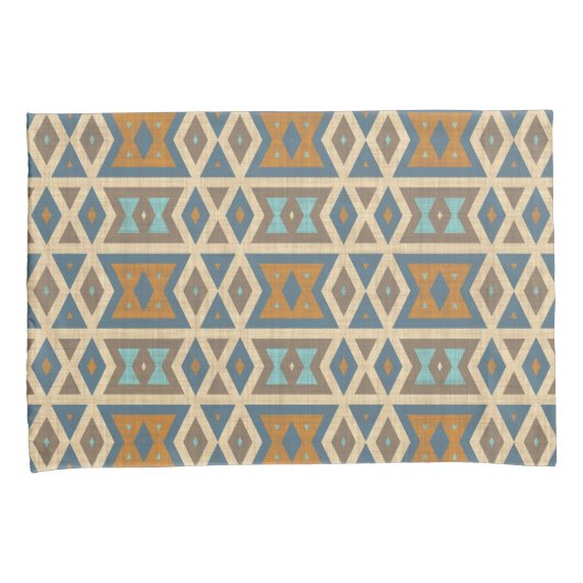 Blue Turquoise Teal Orange Brown Tribal Pattern Kussensloop (Voorkant-Rechts)