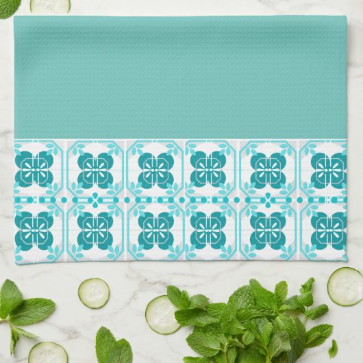 Blue Turquoise Tegel Design Theedoek (Gevouwen)