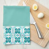 Blue Turquoise Tegel Design Theedoek (Quarter Fold)