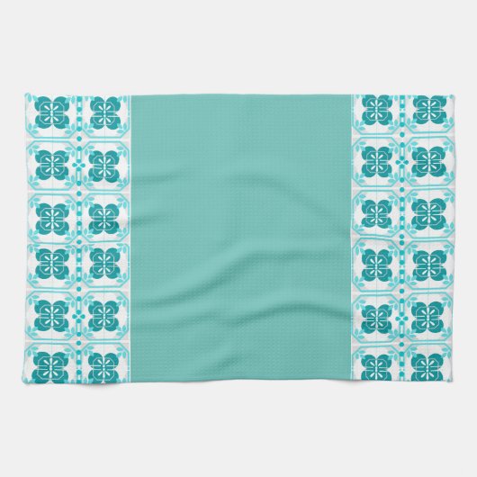 Blue Turquoise Tegel Design Theedoek (Horizontaal)